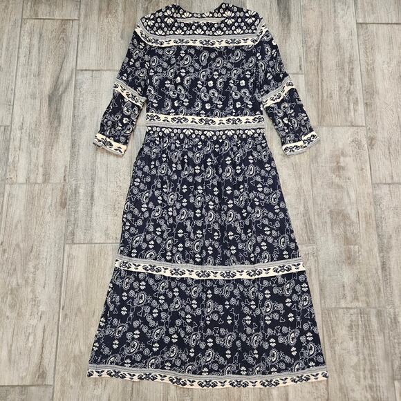 Sea New York Bandana Border Print Midi Dress Womens Size 6 Navy Cream Boho Chic - Picture 10 of 14